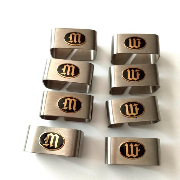 8 Monogram "M" or "W" Napkin Ring / Holder Vintage Tablecloth Thanksgiving Table - Picture 9 of 10